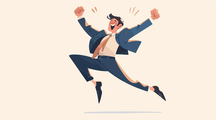 Funny happy businessman jumping and dancing joy in