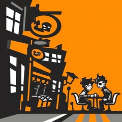 1950s American diner, teenagers in leather jackets, nostalgic style, vibrant and iconic, on a bustling street corner