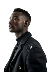 Obraz premium Portrait of fashionable black man in jacket, isolated on transparent background