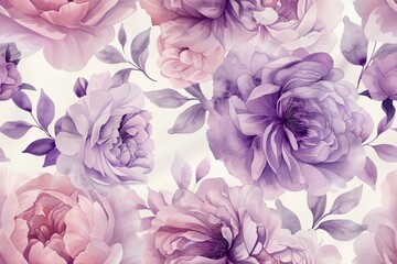 Seamless pattern of watercolor roses and peonies.