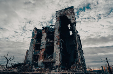destroyed and burned houses in the city Russia Ukraine war