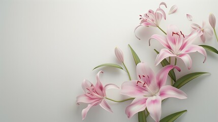 Close up top view of a lily flowers on white background. Mothers day concept. Wedding concept.