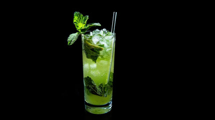 Mojito cocktail, mixed drink with mint and lime, dark background, studio shot