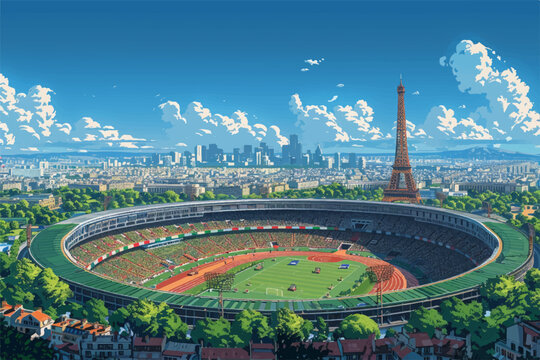 Olympic stadium at France with Eiffel tower in the background in vectorial, Paris olympic games, vector, vectorial 