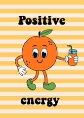 poster with cute orange and juice  on a striped background - 791583727