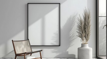 mock up poster frame in modern interior background