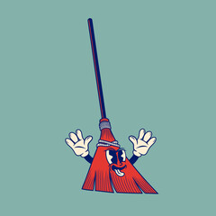 Retro character design of a broom