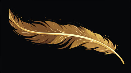 Gold feather of bird falling fluffy twirled plume w