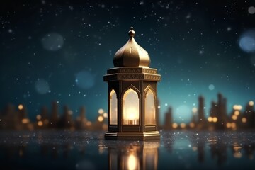 Eid mubarak and ramadan kareem greetings with islamic lantern and mosque. Eid al fitr background