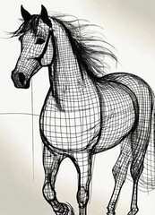 Fototapeta premium Drawing,horse, animal, vector, illustration, stallion, head, mammal, drawing, wild, sketch, farm, mustang, mane, black, art, nature, equestrian, design, running, equine, silhouette, outline, riding