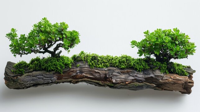 Nature's Green Carpet on Decaying Wood Branch Generative AI