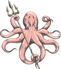 Octopus with trident engraving