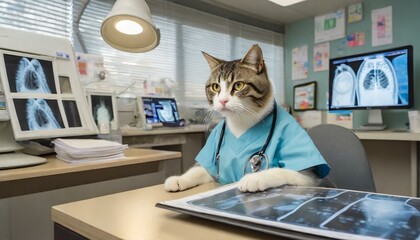 医療現場で働く猫 - obrazy, fototapety, plakaty