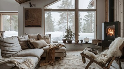 Scandinavian chalets with cozy interiors  AI generated illustration