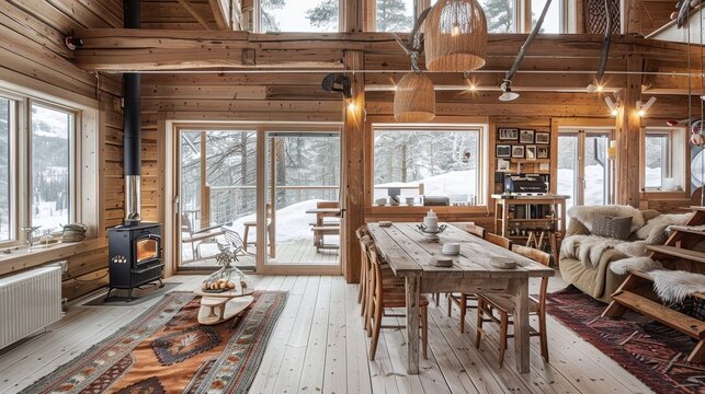 Scandinavian chalets with cozy interiors  AI generated illustration