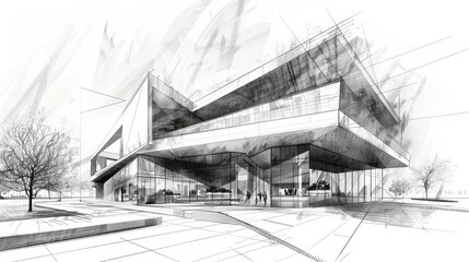 Sketch of a modern art museum  AI generated illustration