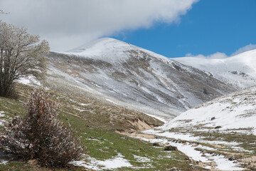 View of Monte Calvo with the snow in the spring season, Italy