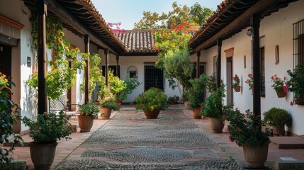 Spanish haciendas with shaded courtyards  AI generated illustration - obrazy, fototapety, plakaty