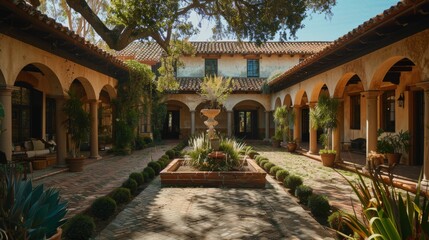 Spanish haciendas with shaded courtyards  AI generated illustration