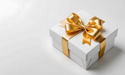 Obraz premium Gift box with gold ribbon on white background