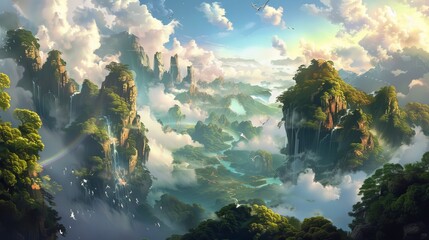 The heavenly realm of paradise in illustrations  AI generated illustration
