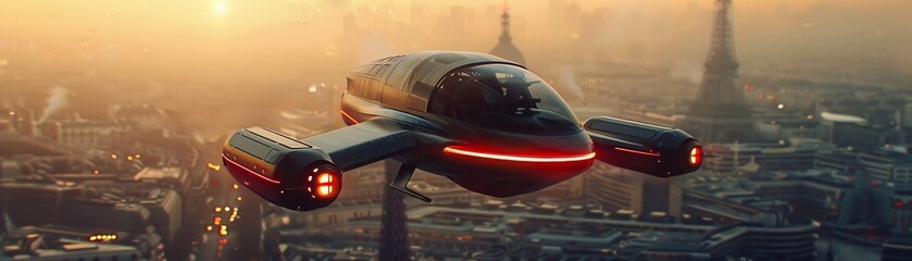 A transportation company invests in the development of autonomous flying taxis to alleviate traffic congestion and provide efficient urban mobility - obrazy, fototapety, plakaty