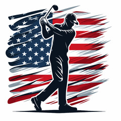 Golf Sport Player, 4th of July patriotic American flag, Cartoon Clipart Vector illustration, Independence day themed Mascot Logo Character Design, presidential election - obrazy, fototapety, plakaty