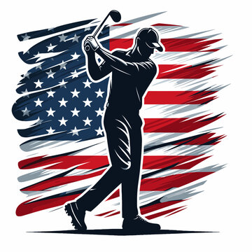 Golf Sport Player, 4th of July patriotic American flag, Cartoon Clipart Vector illustration, Independence day themed Mascot Logo Character Design, presidential election