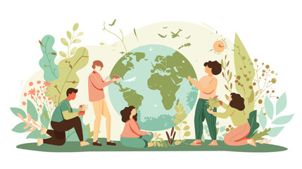 Group of people or ecologists taking care of Earth