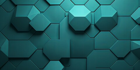 Obraz na płótnie Canvas Teal background with hexagon pattern, 3D rendering illustration. Abstract teal wallpaper design for banner, poster or cover with copy space