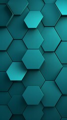 Teal background with hexagon pattern, 3D rendering illustration. Abstract teal wallpaper design for banner, poster or cover with copy space