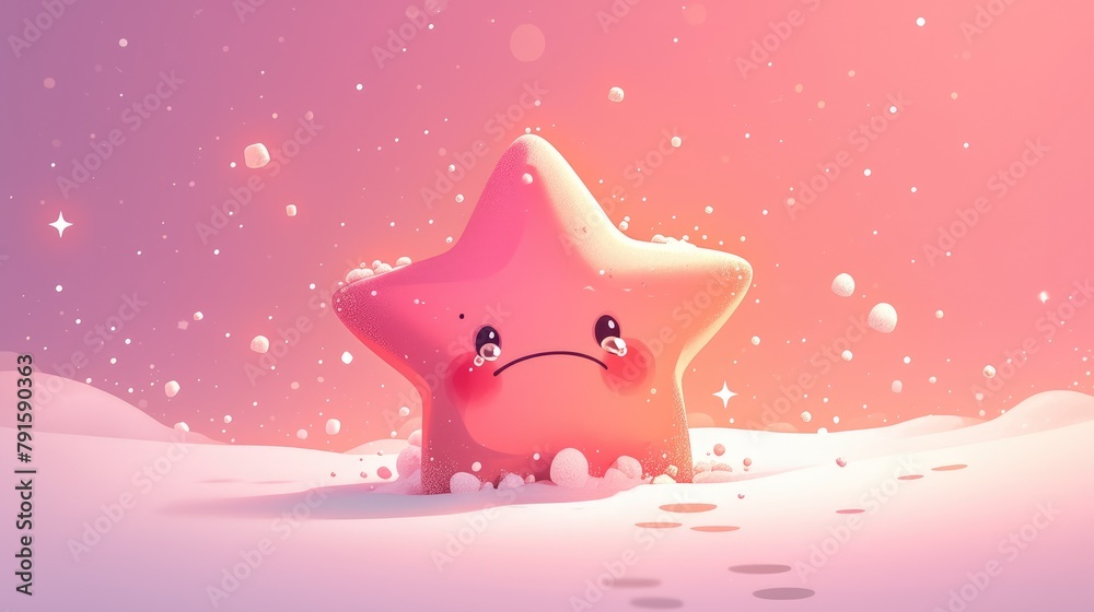 Wall mural A vibrant pink star emoji capturing a touch of sadness designed for social media stickers and website graphics This whimsical creation embodies fantasy sparks imagination and evokes dreams 