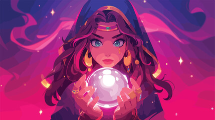 Gypsy fortune teller with magic crystal ball vector - obrazy, fototapety, plakaty