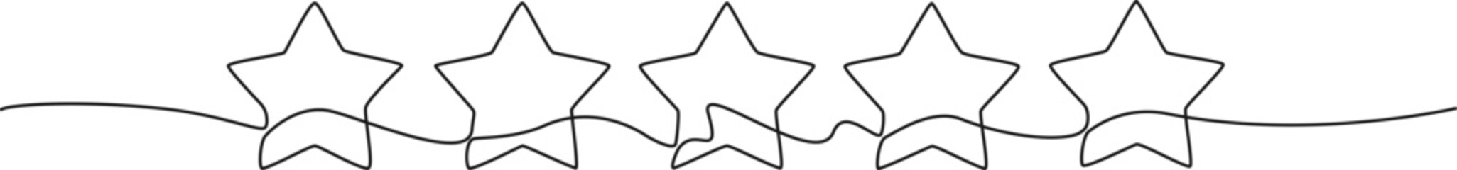 continuous single line drawing of five stars in a row, line art vector illustration