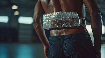Athlete Applying Cold Pack to Sore Back