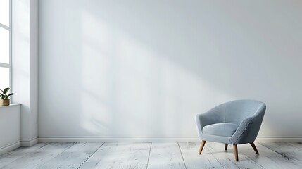 Scandinavian style living room with with armchair on empty white wall background
