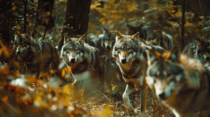 Stealthy Wolf Pack in Dense Forest