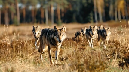 Wolf Pack in Brandenburg Countryside - obrazy, fototapety, plakaty
