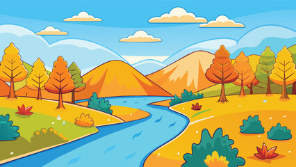 Collection of autumn river landscapes for kids background vector illustration. AI GENERATED