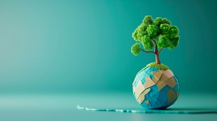 Fototapeta premium The tree and the planet earth. The concept of environmental protection, taking care of the planet. The force of nature. The greenhouse effect. Eco-friendly background