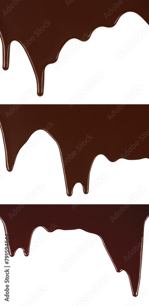 Poster set of melted chocolate dripping, isolated on transparent background