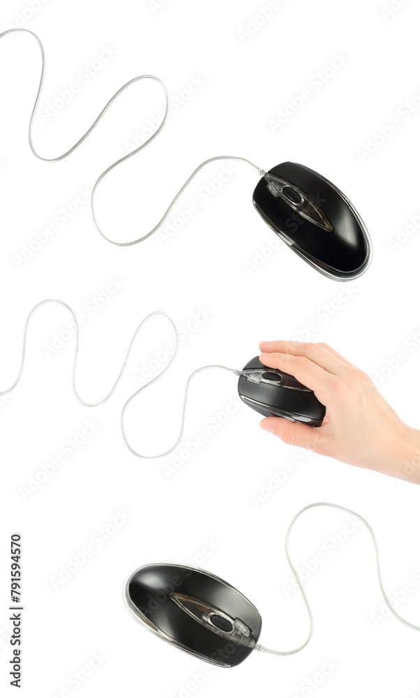 Wall mural Set of Black Computer Mouses, isolated on transparent background 