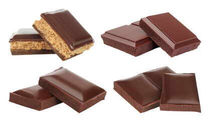 Set of Broken Chocolate Bars, isolated on transparent background