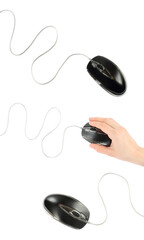 Set of Black Computer Mouses, isolated on transparent background 