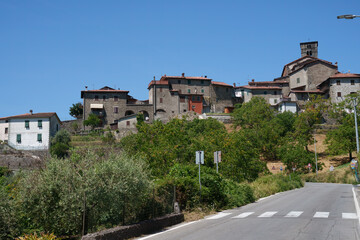 Summer landscape along the road from Castelnuovo Garfagnana to San Romano, Tuscany - 791594734