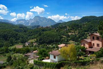 Summer landscape along the road from Castelnuovo Garfagnana to San Romano, Tuscany - 791594736