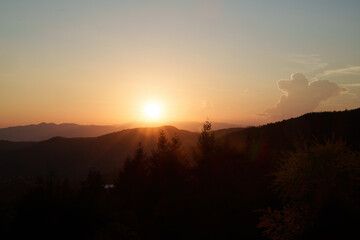 Mountain landscape at Foce Carpinelli, Tuscany, Italy. Sunset - obrazy, fototapety, plakaty