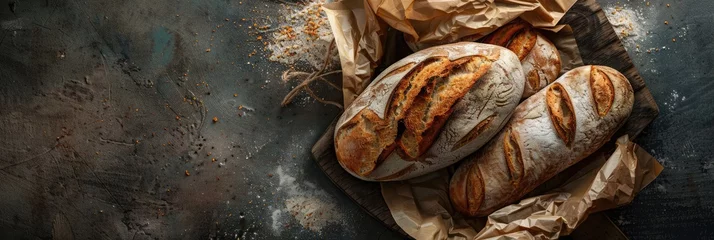  Artisanal Fresh Bread Flatlay in Minimalist Style © Simone