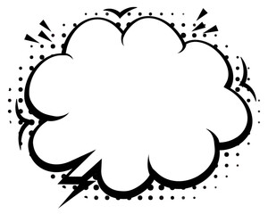 Imaginative cloud shaped speech bubble in bold black and white, perfect for depicting thoughts or daydreams in various creative works