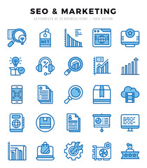 SEO & Marketing Two Color icons collection. 25 icon set. Vector illustration.